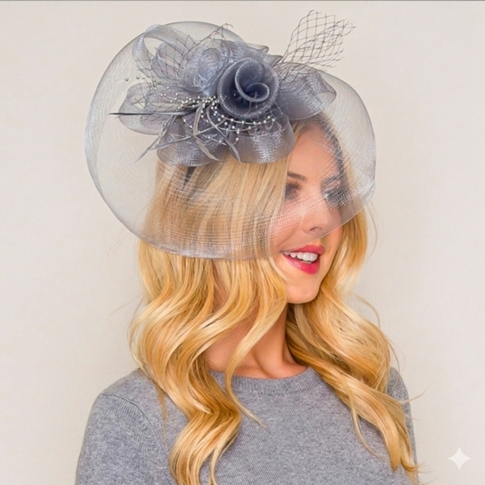 Beloved Millinery Sophisticated Gray Floral Fascinator Brunch Church Tea Wedding
